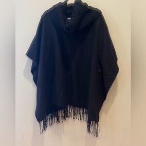 Merona Black Cowlneck Poncho Sweater with Fringe OSFM